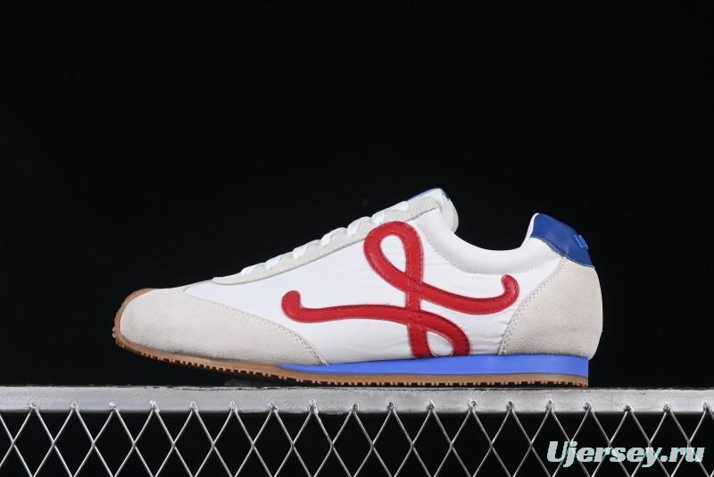 Loewe Ballet Runner 2.0 Sneakers Retro Style Low-Profile Casual Sports Shoes with Asymmetric Toe Design - White Blub