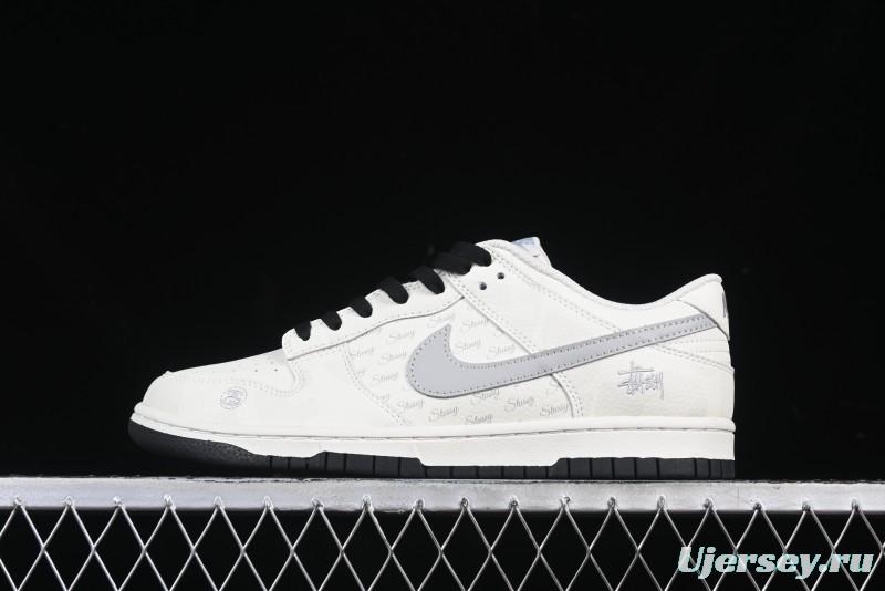 Nike SB Dunk Low Stussy Collaboration Barcode Embroidery Grey Hook Anniversary Custom Low-Top Casual Skate Shoes - DJ2024-054