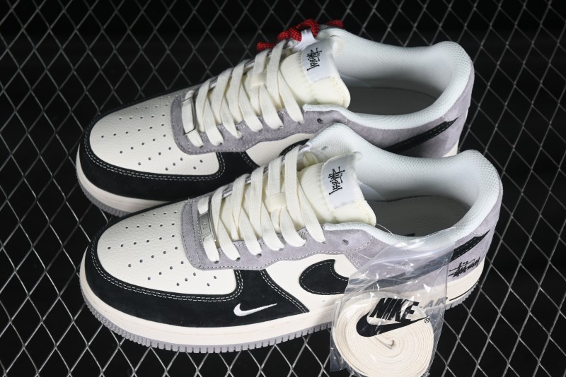 Nike Air Force 1 '07 Low Stussy Collaboration Black Grey Patchwork Low-Top Casual Sneakers - XZ6188-363