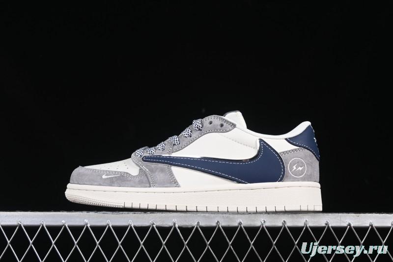 Nike Travis Scott x Fragment Design x Air Jordan 1 Low OG SP AJ1 Retro Sneakers with Reverse Swoosh - CF3688-066