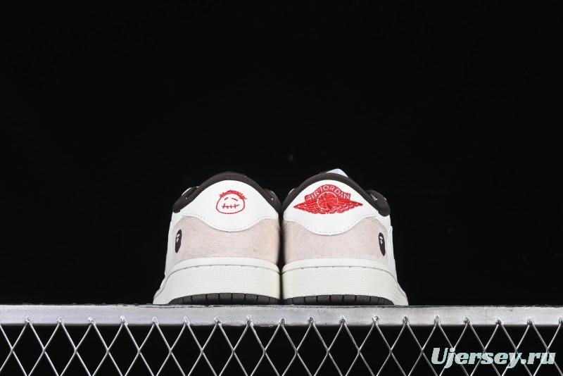 Nike Travis Scott x Fragment Design x Air Jordan 1 Low OG SP AJ1 Bape Collaboration Sneakers - AG3702-807