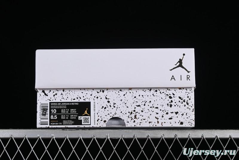 Nike Air Jordan 4 Retro Sneakers with Metallic Gold Design - AQ9129-170