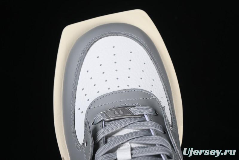 Choco Concert Leather Round Square Asymmetric Fashion Sneakers White Gray - AJE5