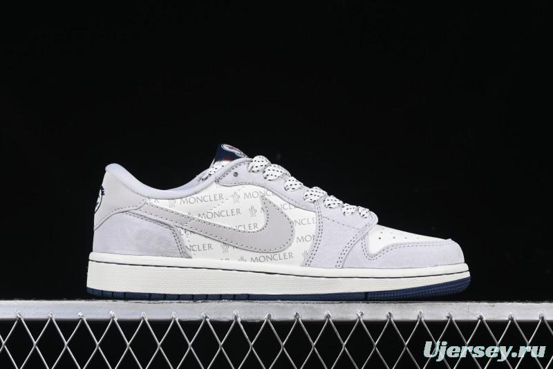 Nike Travis Scott x Fragment Design x Air Jordan 1 Low OG SP AJ1 Moncler Collaboration White Grey Low Top Casual Sneakers - AG3702-806