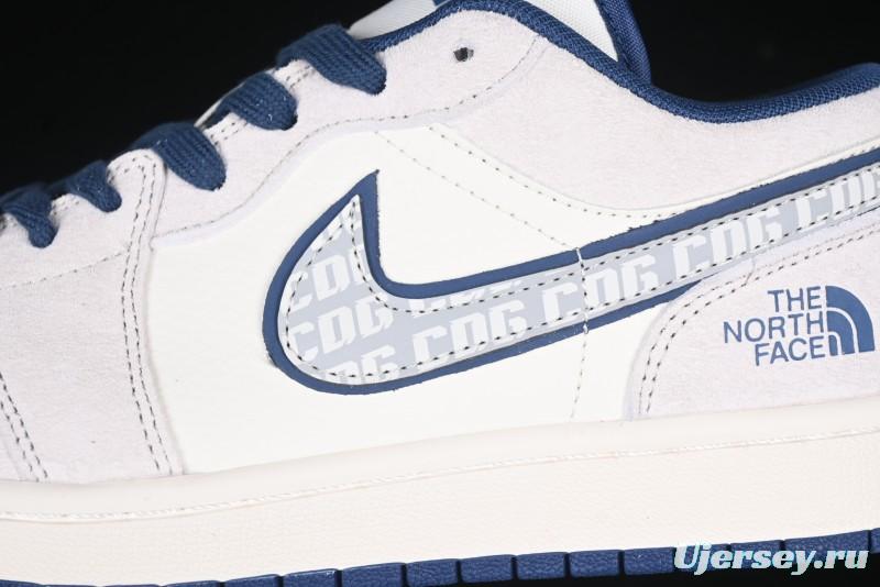 Nike Air Jordan 1 Low AJ1 The North Face Collaboration - Grey Pigskin Blue Sole Retro Basketball Shoes DM9188-011