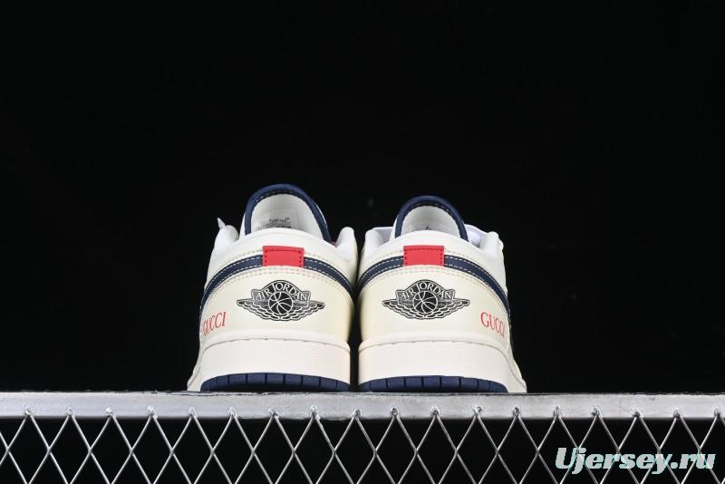 Nike Air Jordan 1 Low AJ1 Gucci Collaboration Beige Blue Swoosh Retro Basketball Shoes - FC1688-198