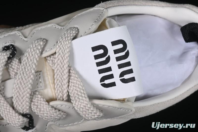 Miu Miu Suede Round Toe Lace-Up Women's Low-Top Casual Shoes in Beige - 99D4