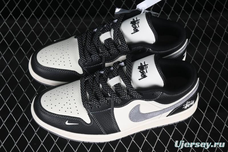 Nike Air Jordan 1 Low Stussy Collaboration Black Grey Swoosh Custom High-End Retro Basketball Shoes - XX3318-511
