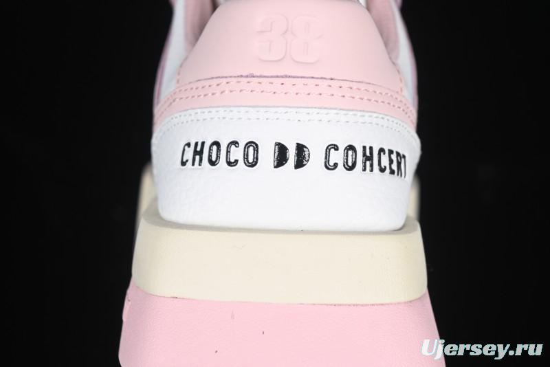 Choco Concert Leather Round Square Asymmetrical Fashion Sneakers White Pink - AJE5