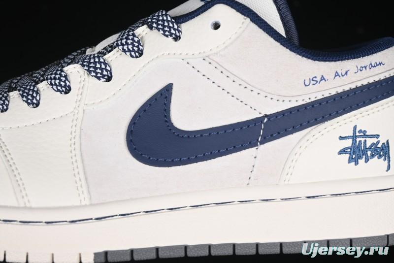 Nike Air Jordan 1 Low Stussy Collaboration - Light Grey Blue Hook Retro Basketball Shoes - SJ9950-046