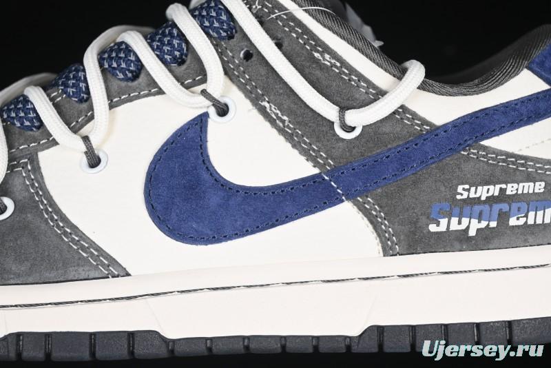 Nike SB Dunk Low Supreme Collaboration - Grey White Blue Swoosh Lace-Up Anniversary Customized Low-Top Casual Skate Shoes - XS1186-100
