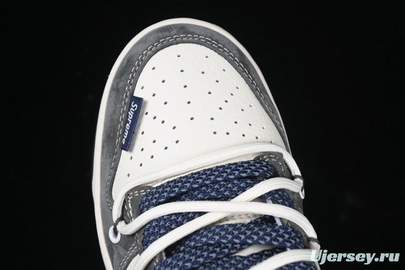 Nike SB Dunk Low Supreme Collaboration - Grey White Blue Swoosh Lace-Up Anniversary Customized Low-Top Casual Skate Shoes - XS1186-100