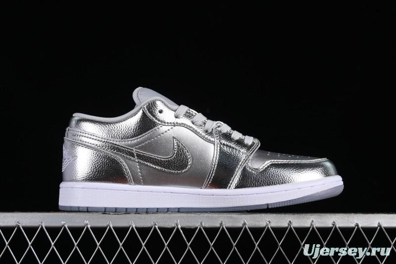 Nike Air Jordan 1 Low "Metallic Silver" Casual Sneakers with Metallic Finish - FN5030-001