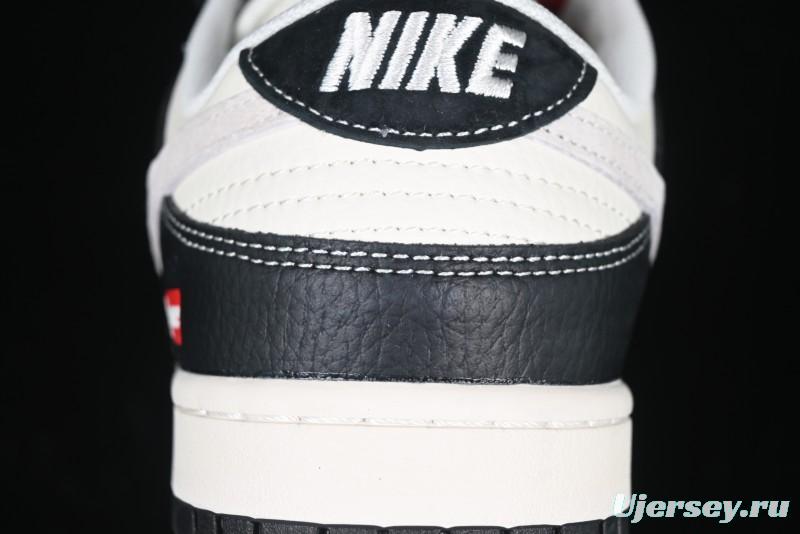 Nike SB Dunk Low Supreme Collaboration - Black Leather Texture Anniversary High-End Custom Low-Top Casual Skate Shoes - XS1086-020