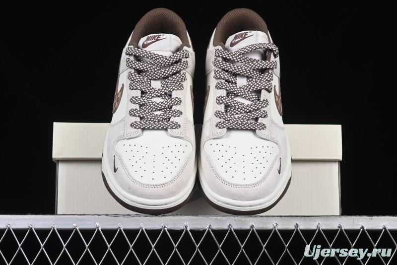 Nike SB Dunk Low Gucci Collaboration Monogram Beige Brown Swoosh Anniversary Custom Low-Top Casual Skate Shoes - DJ2024-059