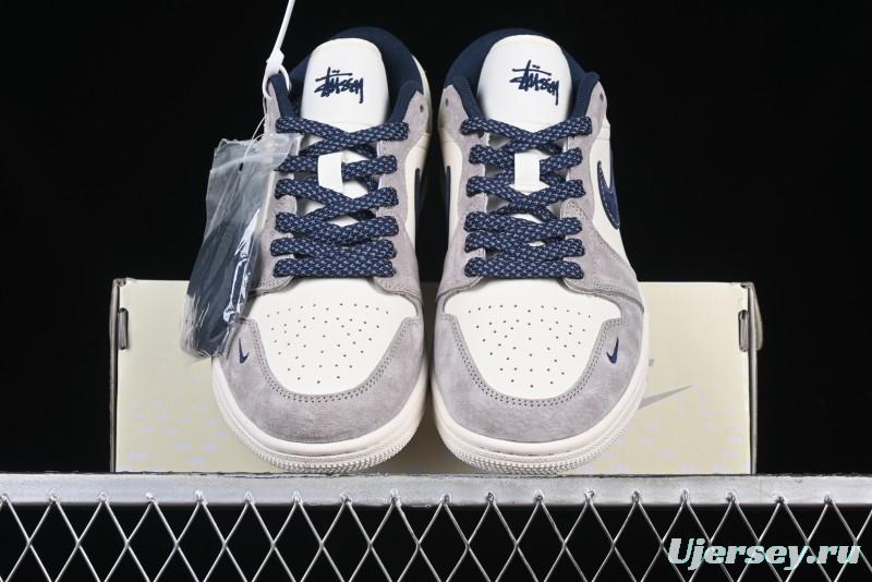 Nike Air Jordan 1 Low Stussy Collaboration Blue Suede Retro Basketball Shoes - SJ9950-035