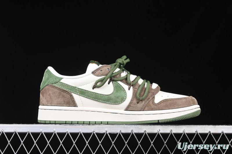Nike Travis Scott x Fragment Design x Air Jordan 1 Low OG SP AJ1 Stussy Collaboration Suede Green Low Top Casual Sneakers - XS3186-202