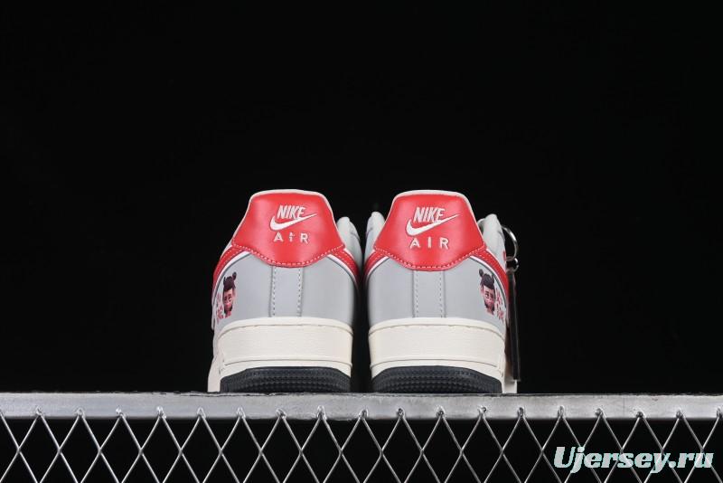 Nike Air Force 1 '07 Low Nezha Collaboration Grey Red Swoosh Casual Sneakers - DF0188-046