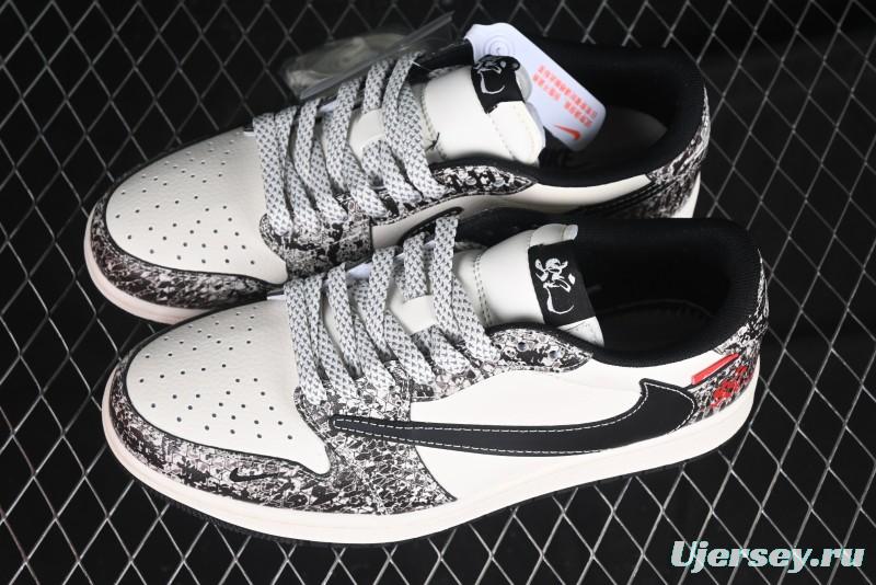 Nike Travis Scott x Fragment Design x Air Jordan 1 Low OG SP AJ1 Snake Year Limited Python Texture Low-top Casual Sneakers - SJ2068-144