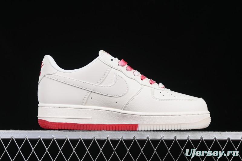 Nike Air Force 1 '07 Low Supreme Collaboration Beige Red Color Block Low-Top Casual Sneakers - BB7577-216