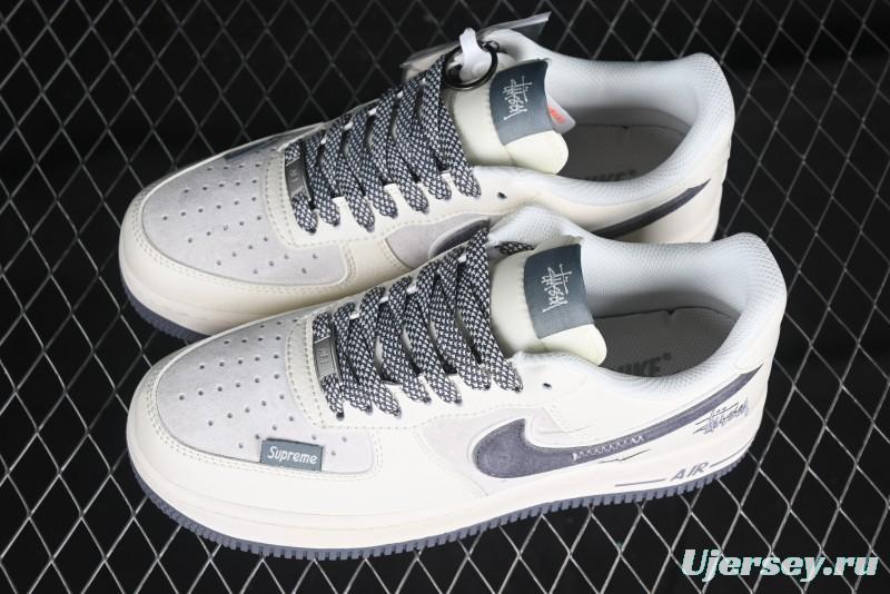 Nike Air Force 1 '07 Low Stussy Collaboration Beige Grey Embroidered Swoosh Low-Top Casual Sneakers - DM6688-003