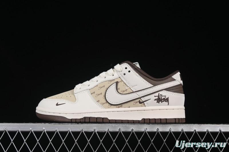 Nike SB Dunk Low Stussy Collaboration Double Swoosh Chocolate Anniversary Custom Low-Top Casual Skate Shoes - XS6089-505