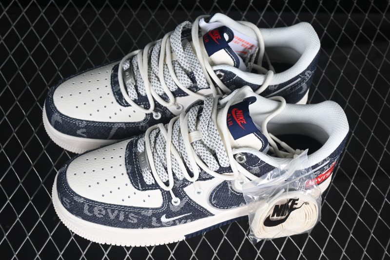 Nike Air Force 1 '07 Low Levi's Collaboration Light Blue Denim Drawstring Casual Sneakers - SJ1198-900