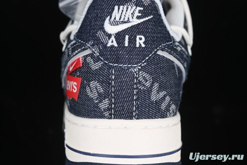 Nike Air Force 1 '07 Low Levi's Collaboration Light Blue Denim Drawstring Casual Sneakers - SJ1198-900