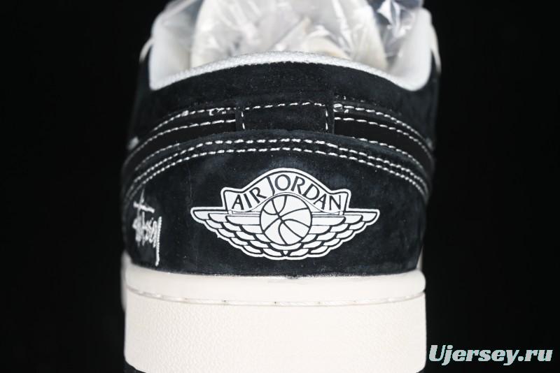 Nike Air Jordan 1 Low Retro Basketball Shoes Custom Stussy Black - FC1688-199
