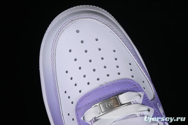 Nike Air Force 1 Low Witch Collaboration Custom Leather Sneakers with Gradient White-Purple and Skull Design - CW2288-111