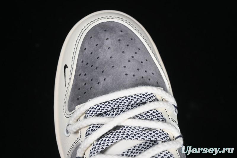 Nike SB Dunk Low Stussy Collaboration Anniversary Custom Low-Top Casual Sneakers with Strap in Beige Grey and Navy - YX5066-236