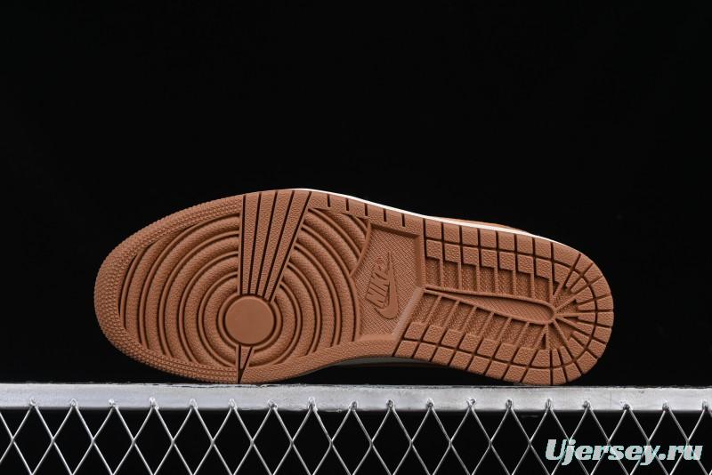 Nike Travis Scott x Fragment Design x Air Jordan 1 Low OG SP AJ1 Mocha Gold Low-top Casual Sneakers - DM7866-040