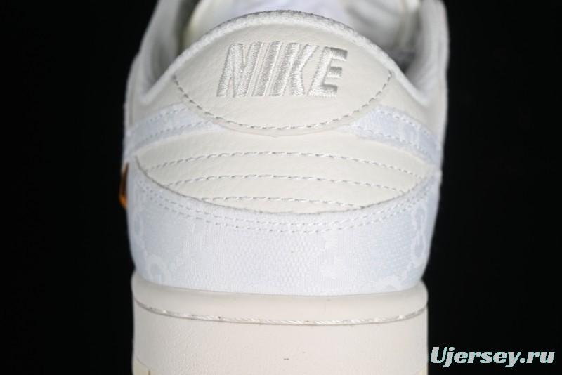 Nike SB Dunk Low Gucci Collaboration - Silver White Pattern Anniversary High-End Custom Low-Top Casual Sneakers BB9676-312