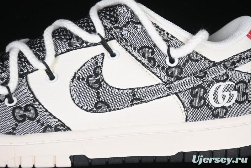 Nike SB Dunk Low Gucci Collaboration Grey Jacquard Swoosh Anniversary High-End Custom Low-Top Casual Skate Shoes - YX5066-215
