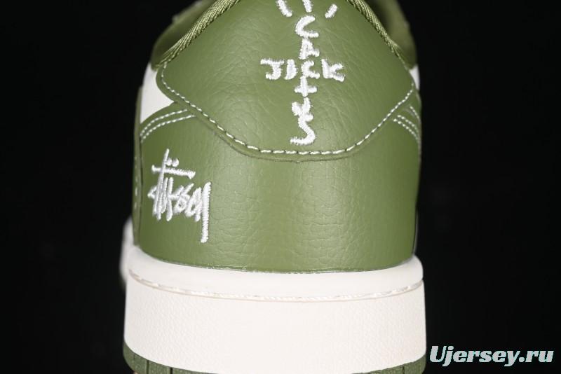 Nike Travis Scott x Fragment Design x Air Jordan 1 Low OG SP AJ1 Stussy Collaboration Bamboo Green Low-Top Casual Sneakers - BB1199-201
