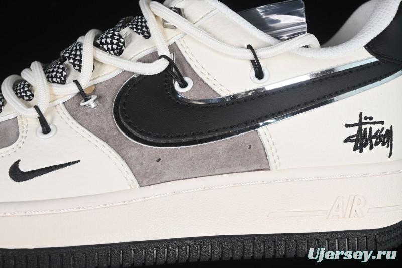 Nike Air Force 1 '07 Low Stussy Collaboration Beige Black Drawstring Casual Sneakers - SJ1198-109