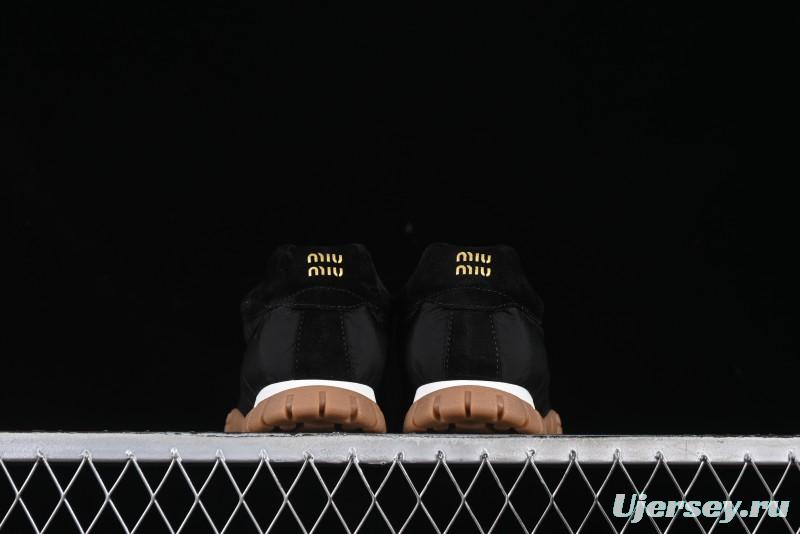 Miu Miu Suede Round Toe Lace-Up Women's Low-Top Casual Shoes - 99D4