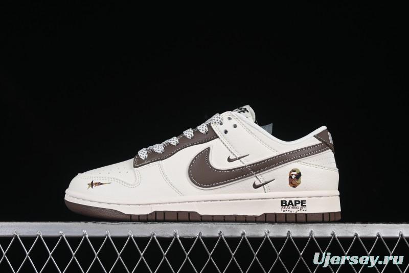 Nike SB Dunk Low Bape Collaboration Light Beige Brown Anniversary Custom Low-Top Casual Skate Shoes - XS6089-514