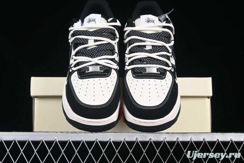 Nike Air Force 1 '07 Low Stussy Collaboration Black White Lace-Up Low-Top Casual Sneakers - SJ1198-108