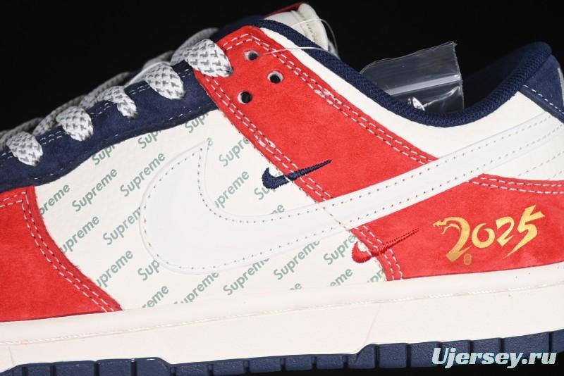 Nike SB Dunk Low Supreme Collaboration - China Red with 3D White Swoosh Anniversary Custom Low-Top Casual Sneakers - FC1688-209