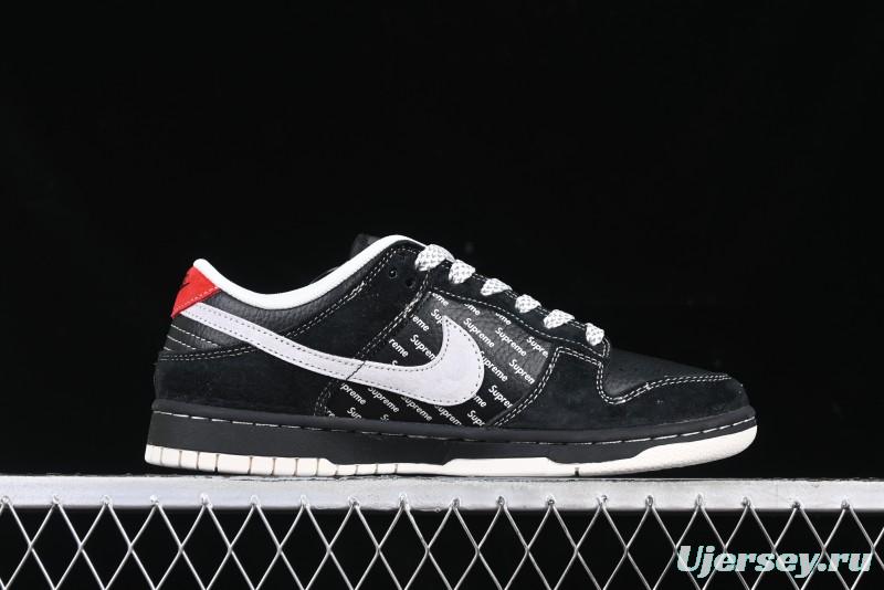 Nike SB Dunk Low Supreme Collaboration Black Grey Swoosh Anniversary Custom Low-Top Casual Skate Shoes - XS1086-011