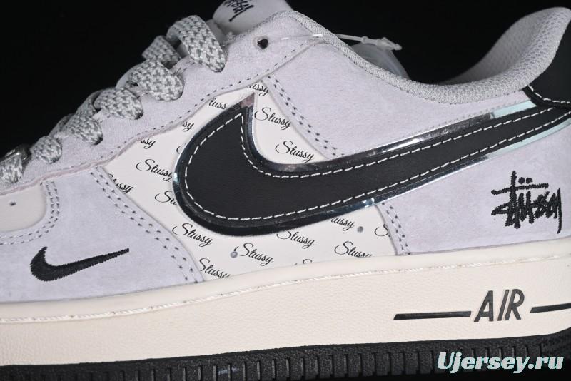 Nike Air Force 1 '07 Low Stussy Collaboration Silver Trim Black Swoosh Low-Top Casual Sneakers - XZ6188-912