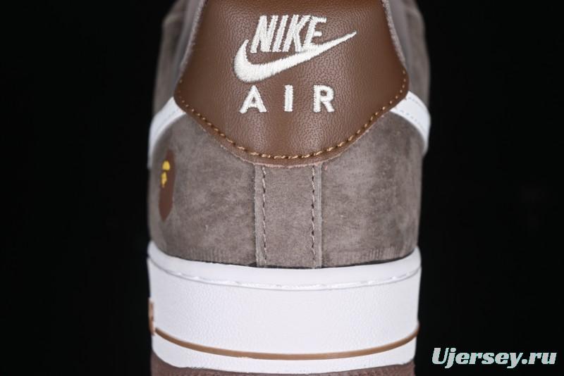Nike Air Force 1 '07 Low Bape Collaboration Brown White Swoosh Low-Top Casual Sneakers - KK1988-035