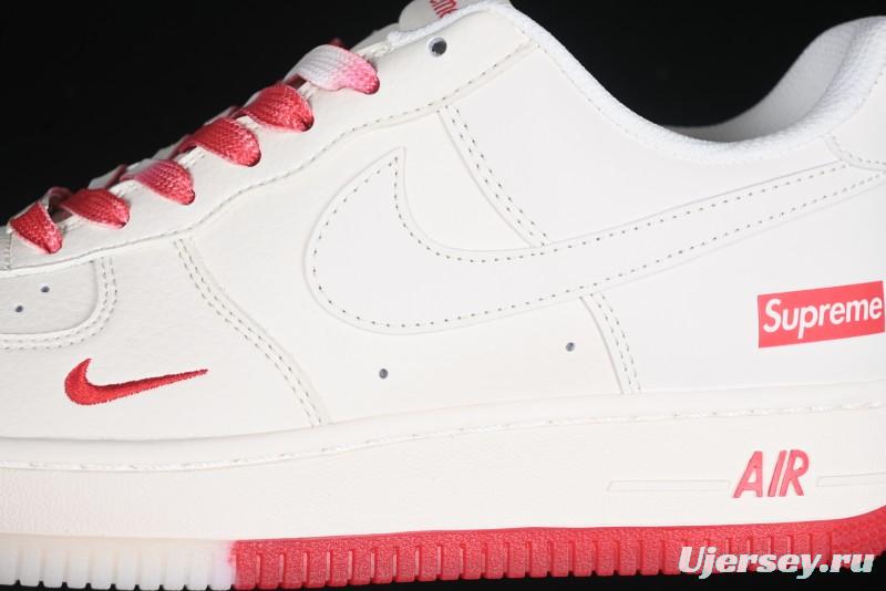 Nike Air Force 1 '07 Low Supreme Collaboration Beige Red Color Block Low-Top Casual Sneakers - BB7577-216