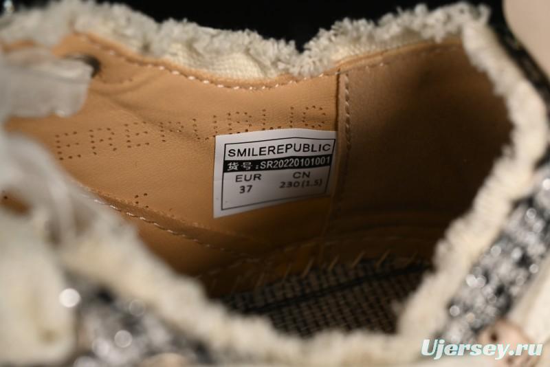 SMILEREPUBLIC SMILE Canvas Sneakers with Cut Wool Fringe and Unique Weaving - G.D4