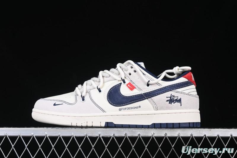Nike SB Dunk Low Stussy Anniversary Edition High-End Custom Sneakers with Lace-Up Design in Grey White and Navy - YX5066-240