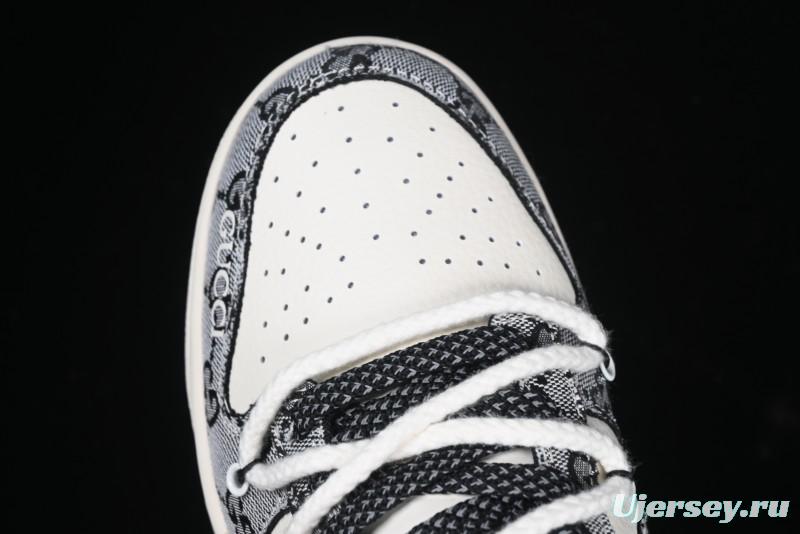 Nike SB Dunk Low Gucci Collaboration Grey Jacquard Swoosh Anniversary High-End Custom Low-Top Casual Skate Shoes - YX5066-215