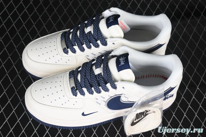 Nike Air Force 1 '07 Low Stussy Collaboration - Navy Blue & Off-White Low-Top Casual Sneakers - XZ3328-568