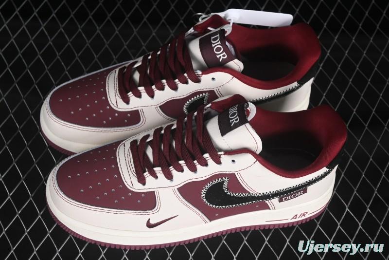 Nike Air Force 1 '07 Low Dior Collaboration Burgundy Low-Top Casual Sneakers - KK1988-046