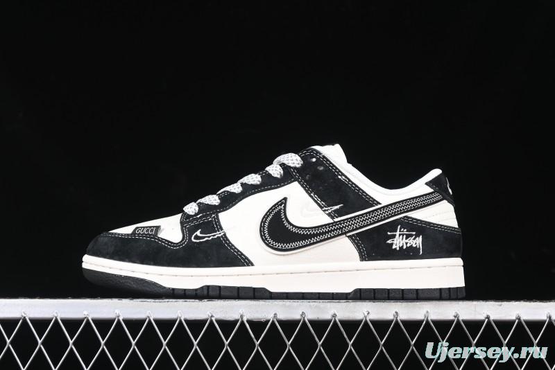 Nike SB Dunk Low Stussy x Gucci Triple Collaboration - Irregular Black Swoosh Anniversary Custom Low-Top Casual Sneakers - FC1688-196